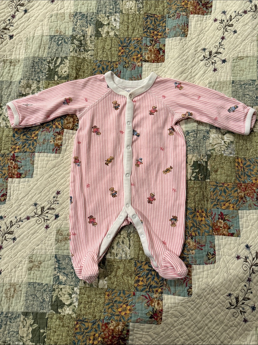 Ralph Lauren Baby Pink Striped Footed One-Piece - Girls
